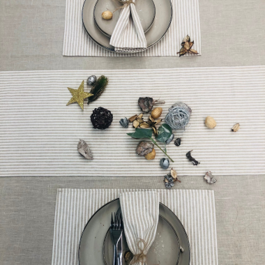 Linen and White Stripe Fabric Table Runner