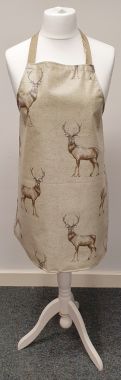 Beige Natural Highland Stags Oilcloth Wipe Clean Apron-Adult and Child Sizes