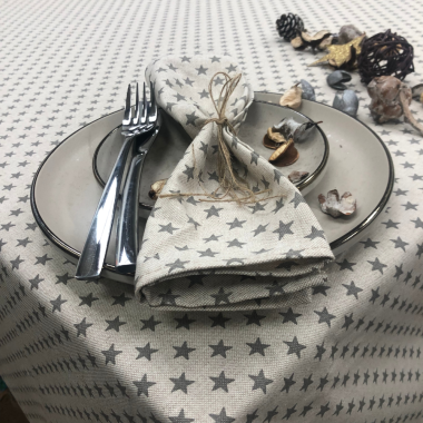 Linen and Grey Star Christmas Fabric Tablecloth