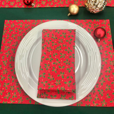 Red and Green Christmas Holly Xmas Fabric Placemat 