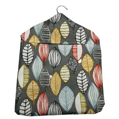 Smoke Grey Mult Leaves Oilcloth Peg Bag