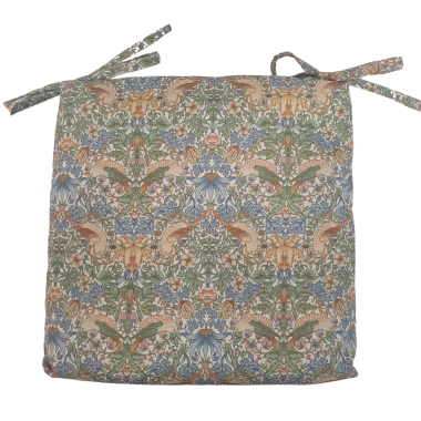 William Morris Strawberry Thief Blanc Water Repellent Fabric Outdoor Seat Pad