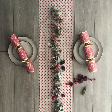 Linen and Red Stars Fabric Table Runner