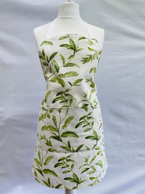 Oasis Spruce Cream and Green Botanic Floral 100% Cotton Fabric Apron-Child and Adult Sizes Available