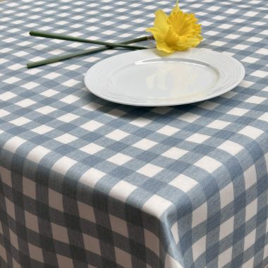 Denim Blue Traditional Gingham Matte Finish Oilcloth Wipe Clean Tablecloth 