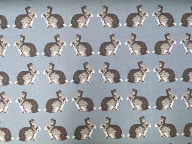 Duck egg and Grey Rabbits Cotton Curtain and Upholstery Fabric