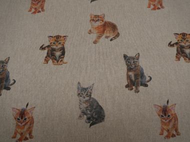 Linen Effect Cute Kittens/Cats Poly Cotton Fabric