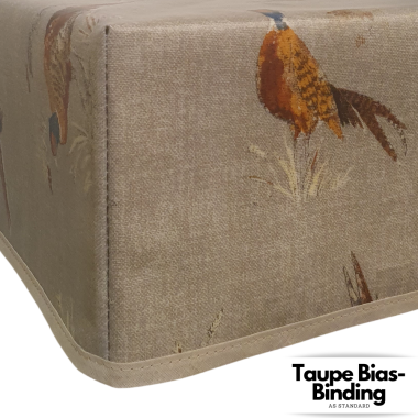 Pheasants Natural Beige Oilcloth WITH BOXED CORNERS & BIAS-BINDING Wipe Clean Tablecloth Matte Finish