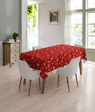 Red Christmas, Gingerbread And Candy Cane PVC Vinyl Wipe Clean Tablecloth