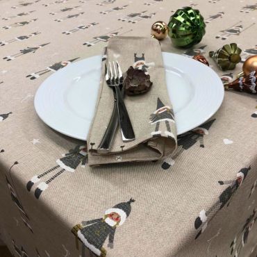 White and Grey Christmas Dolls Fabric Tablecloth