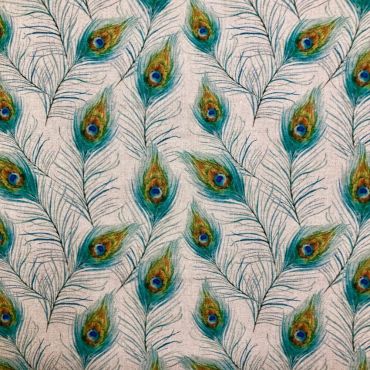 Linen Effect Peacock Feathers Poly Cotton Fabric