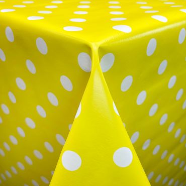 Yellow and White Polka Dot PVC Vinyl Wipe Clean Tablecloth