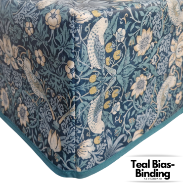 William Morris Strawberry Thief in Teal/Duck Egg Matte Finish Wipe Clean Oilcloth WITH BOXED CORNERS & BIAS-BINDING Tablecloth