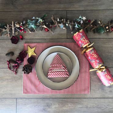 Linen Red Stripe Fabric Placemats