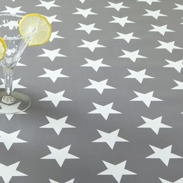 Grey and White Large Star PVC Vinyl Wipe Clean Tablecloth