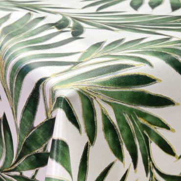 Green and Cream Embossed Leaves PVC Vinyl Wipe Clean Tablecloth