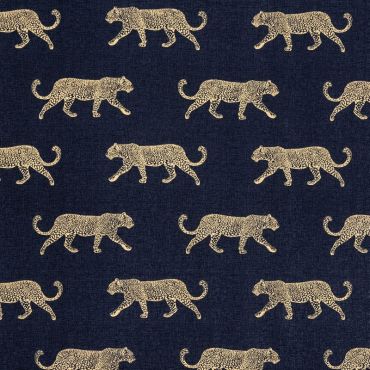 Blue and Gold Leopards Wipe Clean Tablecloth 20 Metre Roll Oilcloth Tablecloth