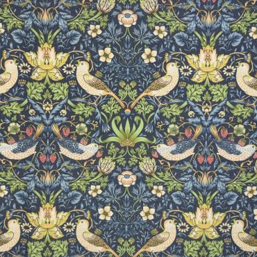 William Morris Strawberry Thief Navy Blue Outdoor/Indoor Water Repellent Tablecloth 144cm Wide