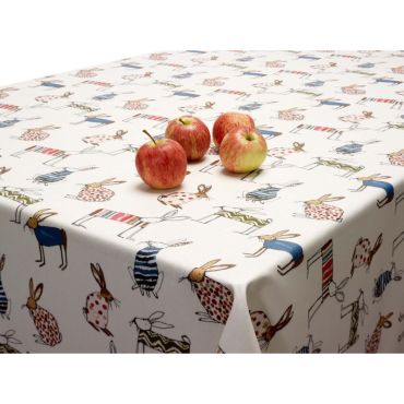 Cream Multi Abstract Bunny Rabbits and Hare 20 Metre Roll Oilcloth Tablecloth