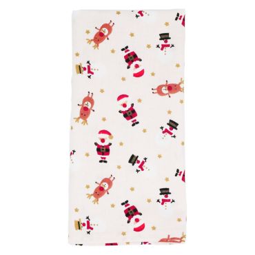 Cream Santa Snowmen & Reindeer 100% Cotton Fabric Napkin