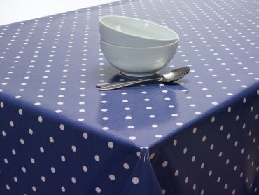 Dotty Denim Blue Oilcloth Wipe Clean Tablecloth