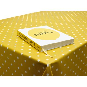 Dotty Mustard Polka Dot Wipe Clean Tablecloth 20 Metre Roll Oilcloth Tablecloth