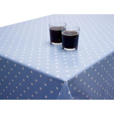 Dotty Powder Blue Polka Dot 20 Metre Roll Oilcloth Tablecloth