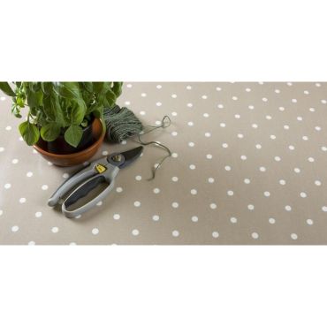 Dotty Taupe Polka Dot Wipe Clean Tablecloth 20 Metre Roll Oilcloth Tablecloth