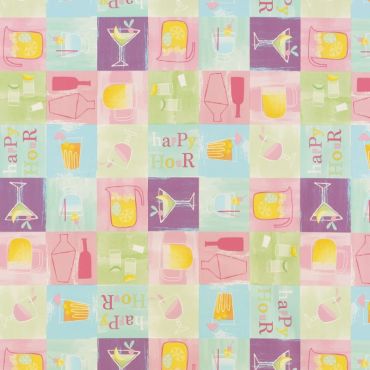 Duck Egg Pink and Green Happy Hour 20 Metre Roll PVC Vinyl Tablecloth Roll