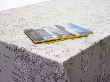 Grey World Atlas Map Wipe Clean Tablecloth 20 Metre Roll Oilcloth Tablecloth