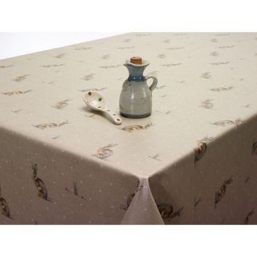 Hartley Hares Natural Beige 20 Metre Roll Oilcloth Tablecloth Matte Finish 