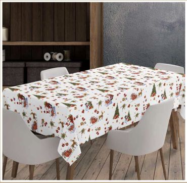 Christmas White Snowman and Santa PVC Vinyl Tablecloth