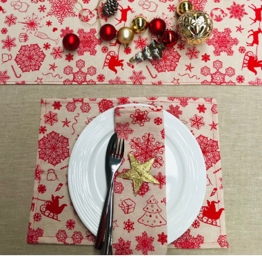 Red & Taupe Christmas scene Fabric Placemat