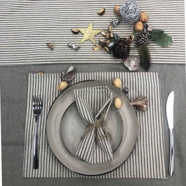 Linen Grey Stripe Fabric Placemats