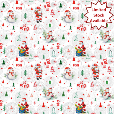 Ho Ho Ho White Snowmen and Santa 20 Metre Roll PVC Vinyl Tablecloth Roll