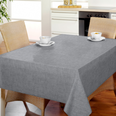 Plain Slate Grey Linen Effect PVC Vinyl Wipe Clean Tablecloth