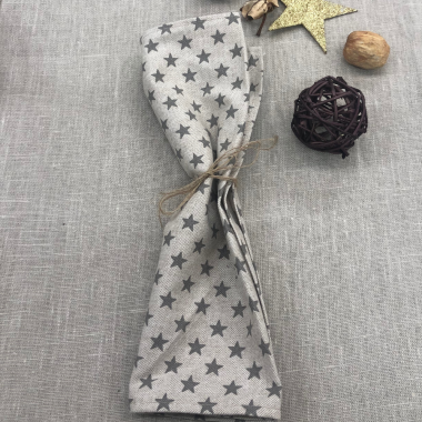 Linen Grey Stars 100% Fabric Napkin Set 