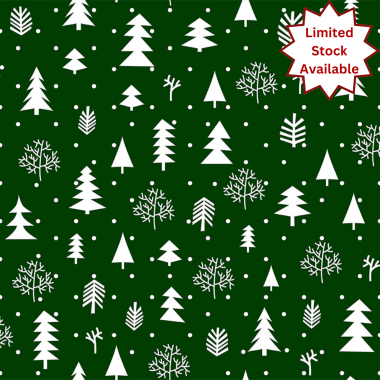 Dark Green and White Geometric Christmas Trees 20 Metre Roll PVC Vinyl Tablecloth Roll