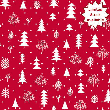 Dark Red and White Geometric Christmas Trees 20 Metre Roll PVC Vinyl Tablecloth Roll