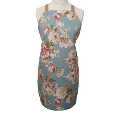 English Rose Duck Egg Floral Apron Water Repellent Wipe Clean