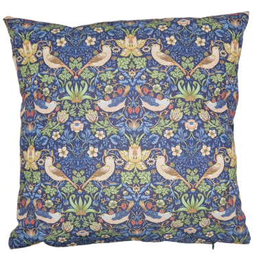 William Morris Strawberry Thief Navy Blue Water Repellent Fabric Outdoor Cushion Cover