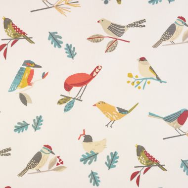 Abstract Birds Beige Pajaro 100% Cotton Curtain Upholstery Fabric