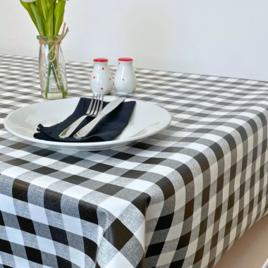 Black and White Gingham 20 Metre Roll PVC Vinyl Tablecloth Roll