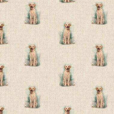 Yellow Labradors Linen Effect Crafting All Over Curtain Fabric