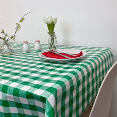 Green and White Gingham 20 Metre Roll PVC Vinyl Tablecloth Roll