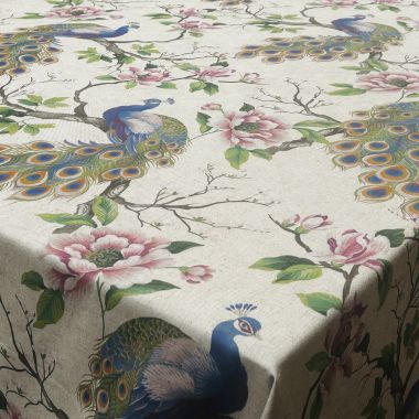 il Pavone Peacock Floral Fabric Tablecloth