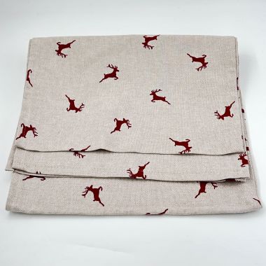 Red and Linen Small Stags Christmas Table Runner 200cm & 250cm