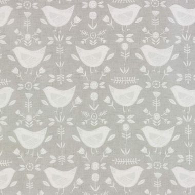 Narvik Grey Scandinavian Birds 100% Cotton Curtain and Upholstery Fabric