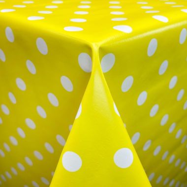 Mustard Yellow Polka Dot 20 Metre Roll PVC Vinyl Tablecloth Roll