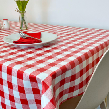 Red and White Gingham 20 Metre Roll PVC Vinyl Tablecloth Roll